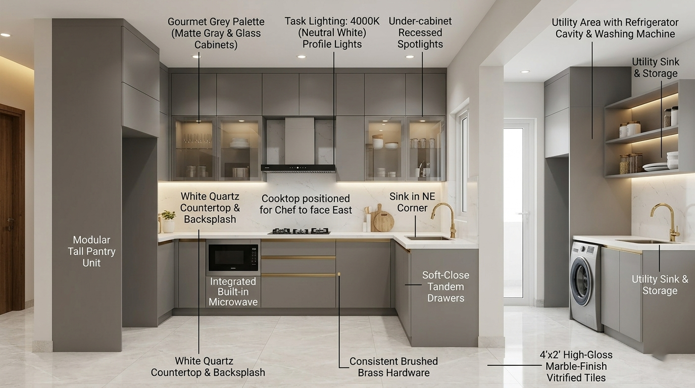 Casagrand Evon Kitchen & Utility Interior Design