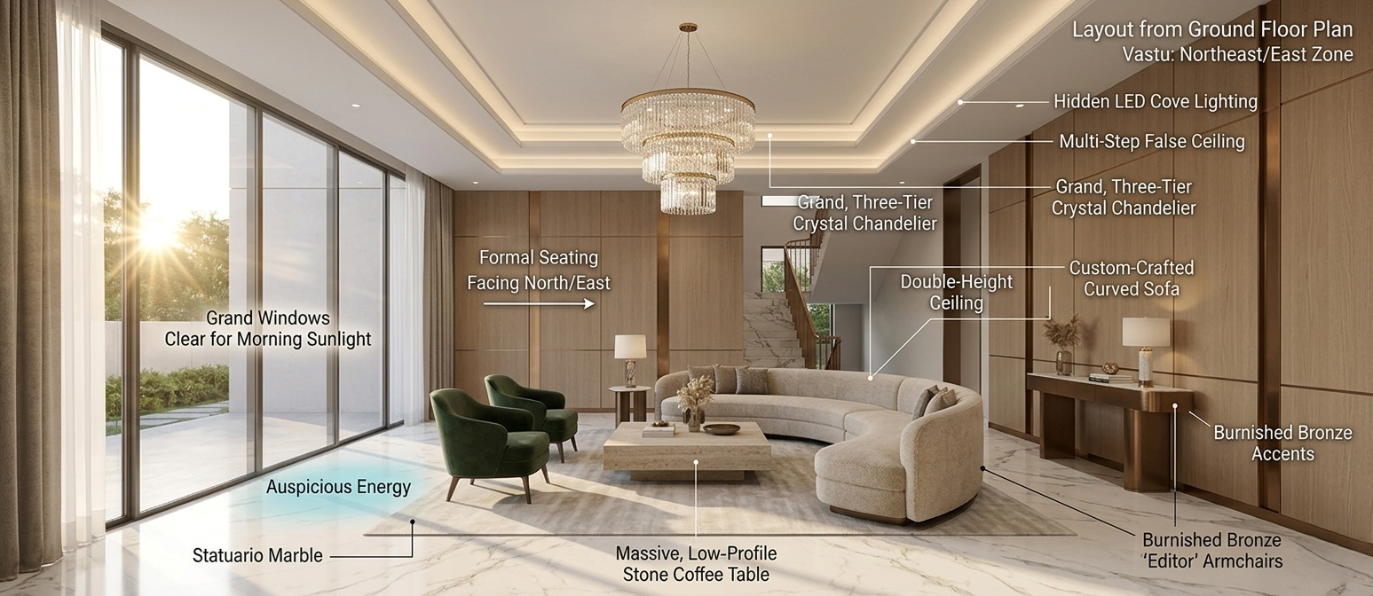 Grand Living & Formal Drawing Room Interior Design
