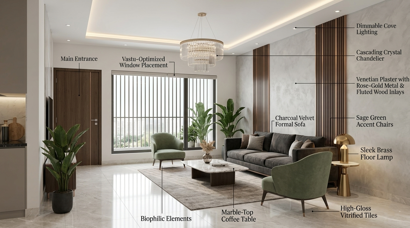 Casagrand Evon Drawing Room Interior Design