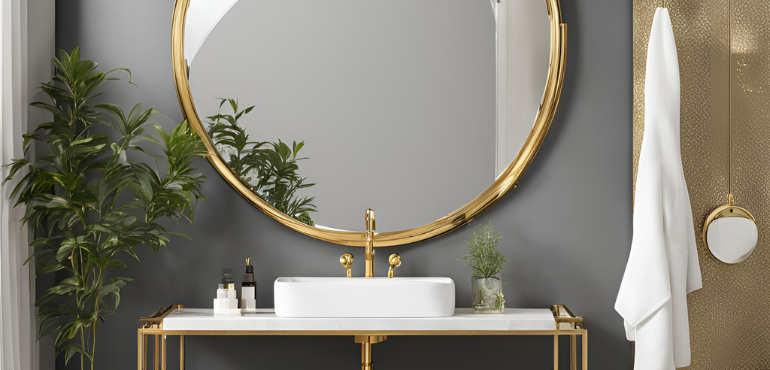 4. Round Frameless Wall Mirror with Gold Accents