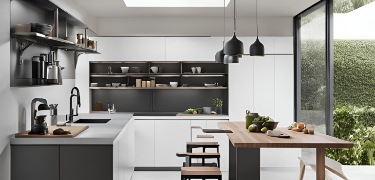 3. Aluminium Modular Kitchen with Open Shelves