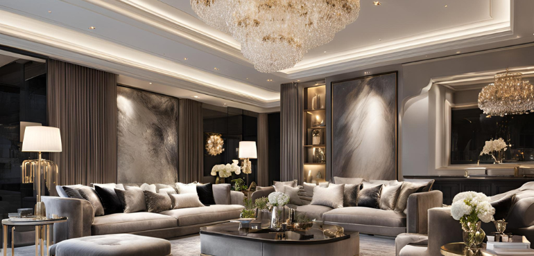 3. Luxury Living Room with Plush Seating and Modern Lighting
