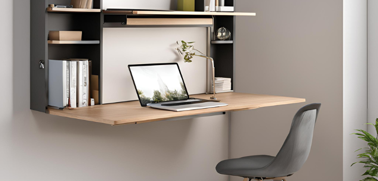 4. Wall-Mounted Study Unit with Foldable Desk