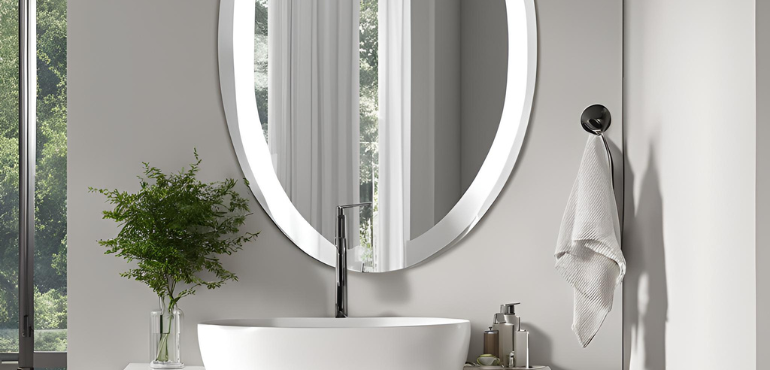 1. Frameless Oval Vanity Mirror