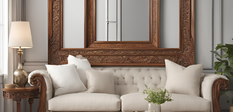 2. Antique Wooden Framed Vanity Mirror