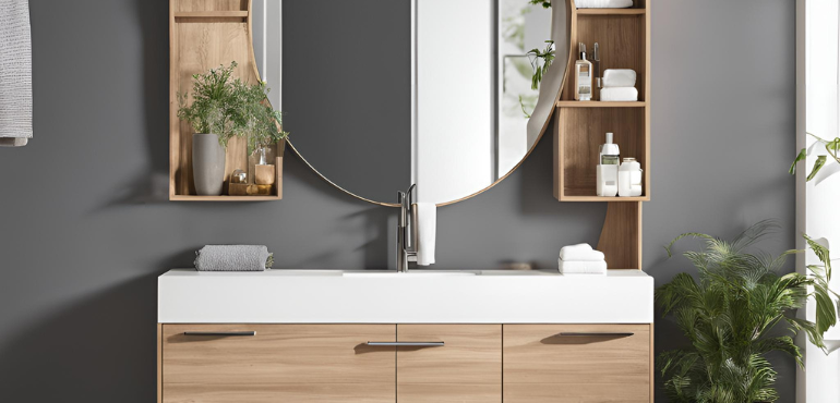 5. Large Wall-Mounted Vanity Mirror with Shelf