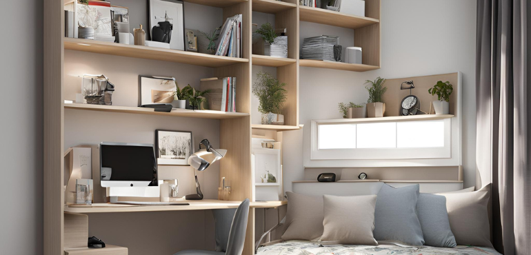 1. Modular Study Unit with Wall Shelves