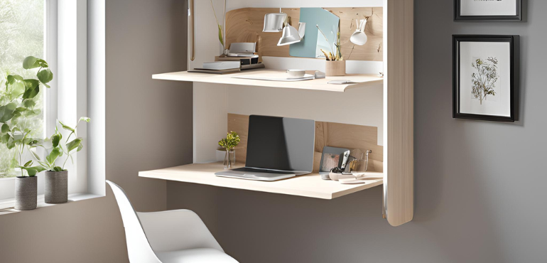 4. Wall-Mounted Study Unit with Foldable Desk
