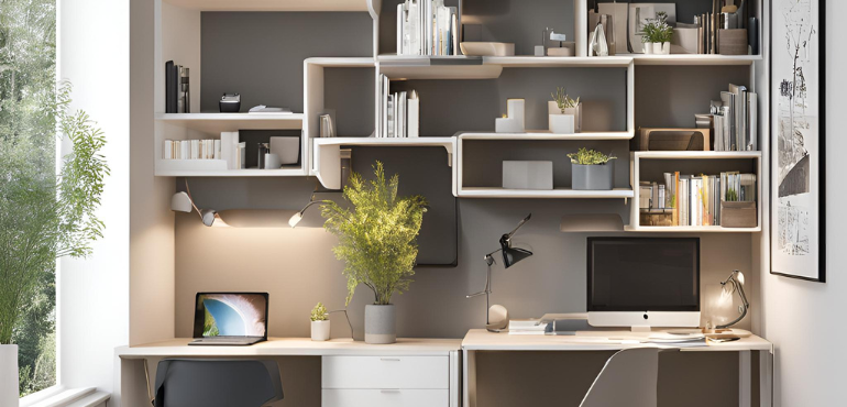 1. Modular Study Unit with Wall Shelves